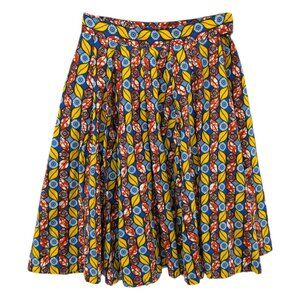 Francis Benedict Pleated Midi Skirt Orange Blue Yellow Printed Togo Africa Sz S